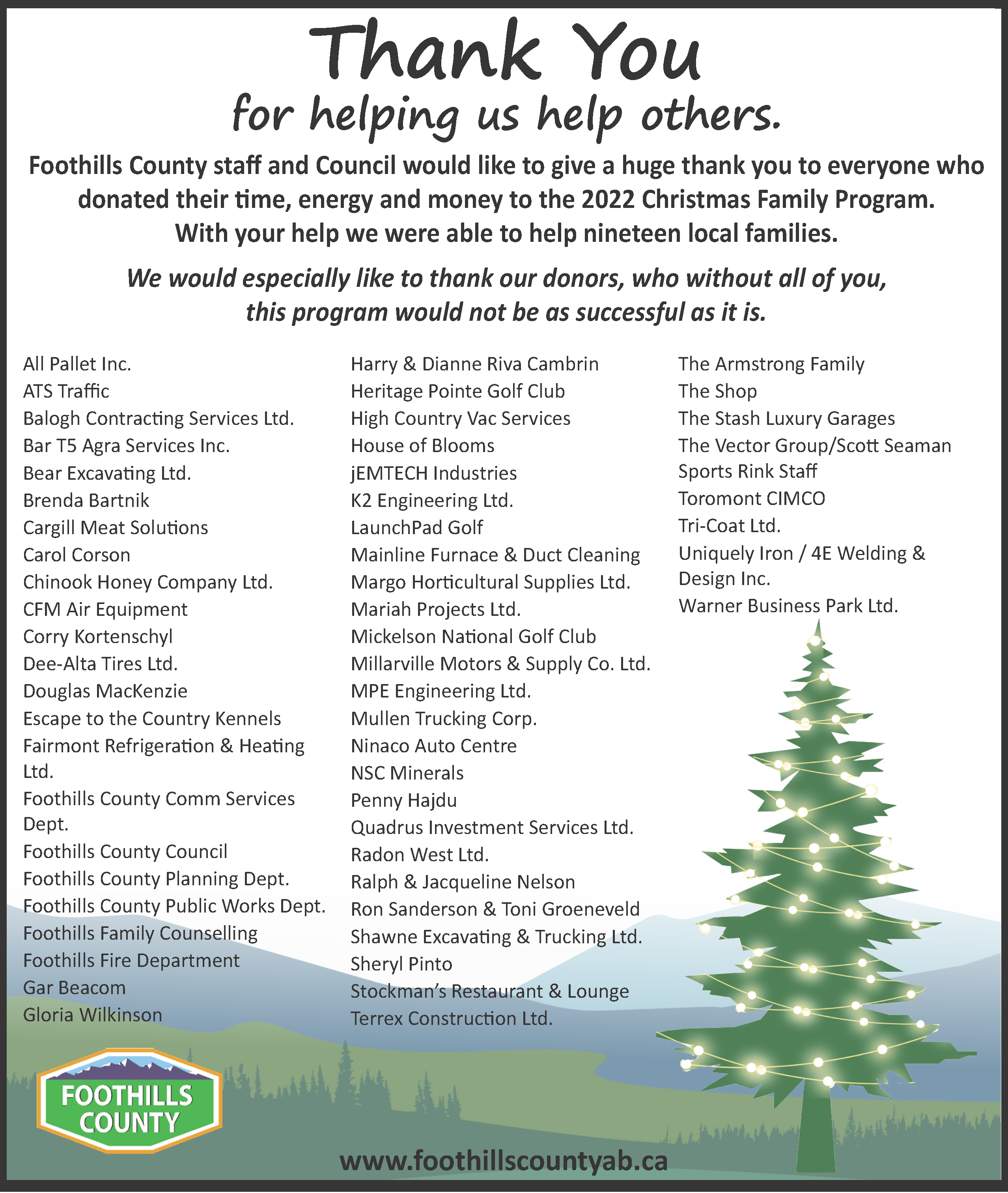 Christmas Assistance Program Foothills County
